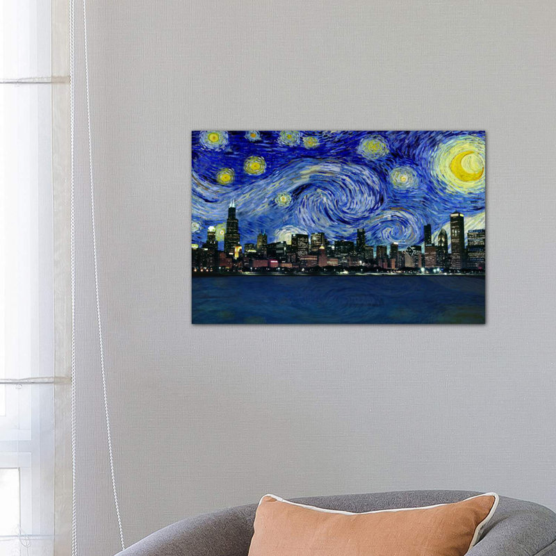 Chicago, Illinois, nuit étoilée, impression d'art graphique, Toile tendue, H 18 po x l 26 po x P 1,5 po