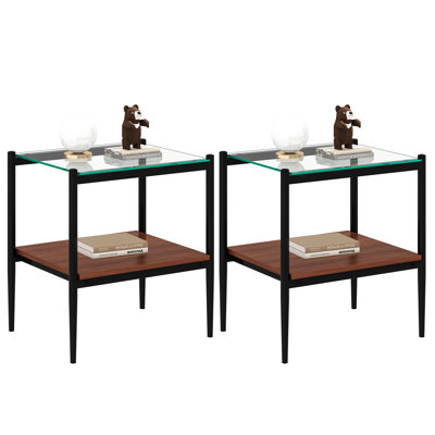 Coffee Table And End Tables Set Of 3, Tempered Glass Table With MDF Layer, Modern Tables For Living Room , Transparent Glass