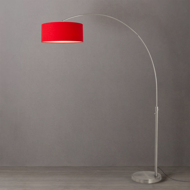 Lampe à arc Float 92 po - acier nickel satiné, base en marbre noir, abat-jour en lin, à intensité variable, ampoule incluse