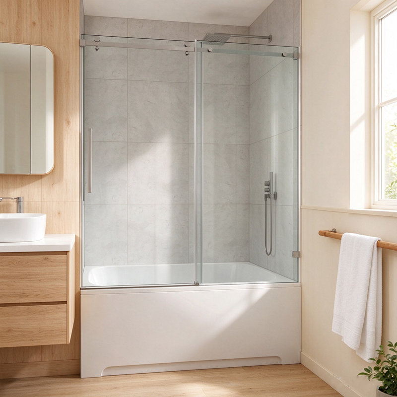 Porte de douche coulissante simple 72 po L x 60 po H, L 72 po x H 60 po, Nickel brossé