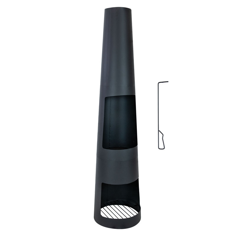 59" H Steel Chiminea with Log Holder - Black