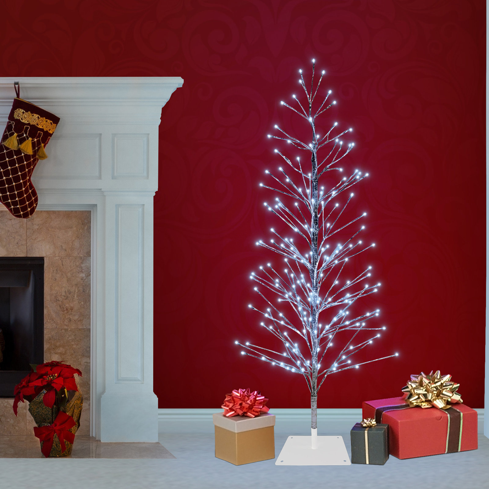 60' Lighted Artificial Cedar Christmas Tree, Clear/White Lights