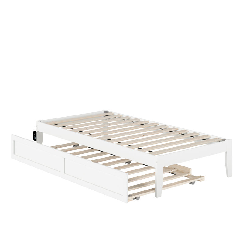 Aayanna Solid Wood Sturdy Platform Bed with Guest Trundle, White, Twin