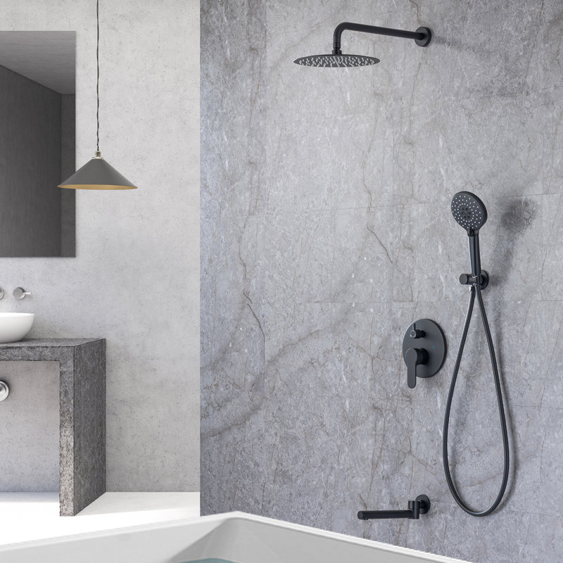 Système de douche mural à pression équilibrée (valve brute incluse), Noir mat