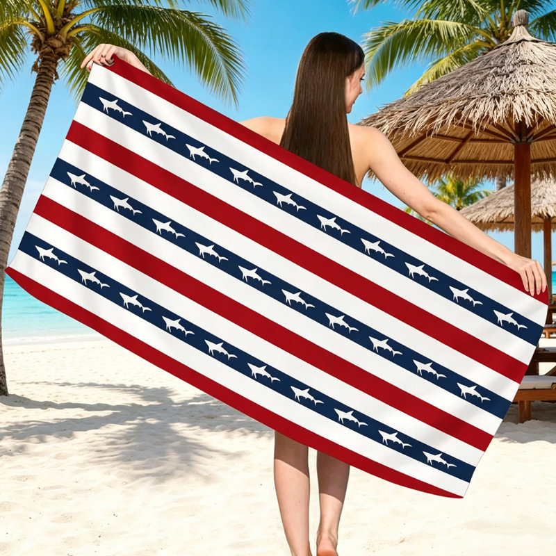 Beach Towel 55.11x27.55in Soft Absorbent Beach Towel Striped Machines Washable Quicks Drying