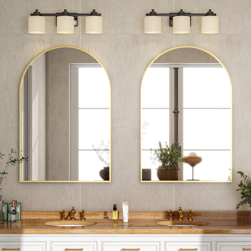 Shatterproof Arched Wall Mirror - Basics by Wayfair™, 30" x 20", Flax Gold