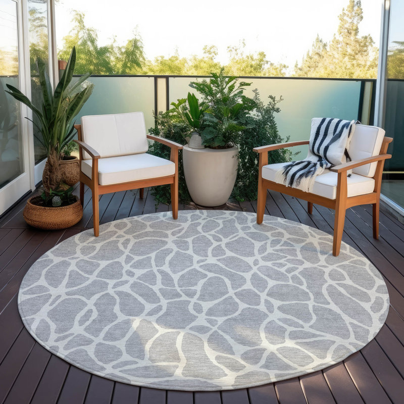 Zarelia Silver Washable Indoor-Outdoor Rug - , 8' x 8'