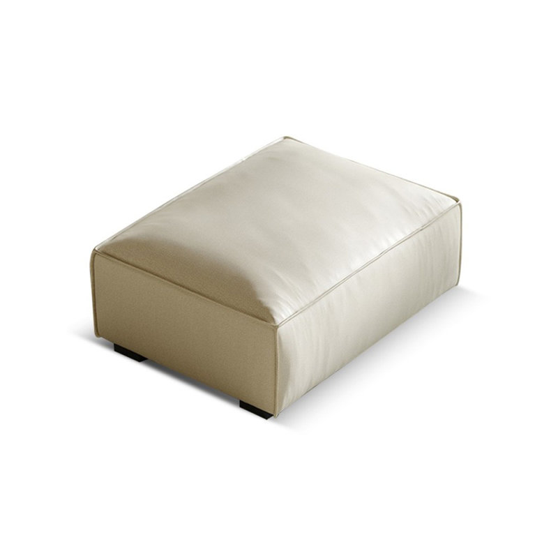 Repose-pieds avec coussin en cuir véritable blanc crème