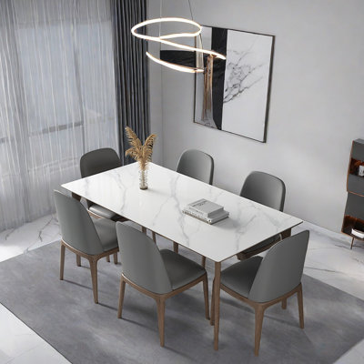 Sydel Modern Glossy Rock-Plate Dining Table Chair Set
