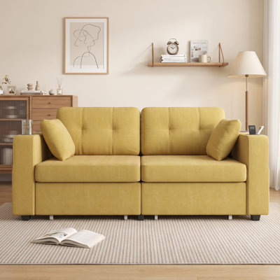 67.72" Wide Modern 2-Seater Chenille Upholstered Sofa With USB Ports, Cup Holders, Side Storage & Under Seat Storage For Living Room Apartment
