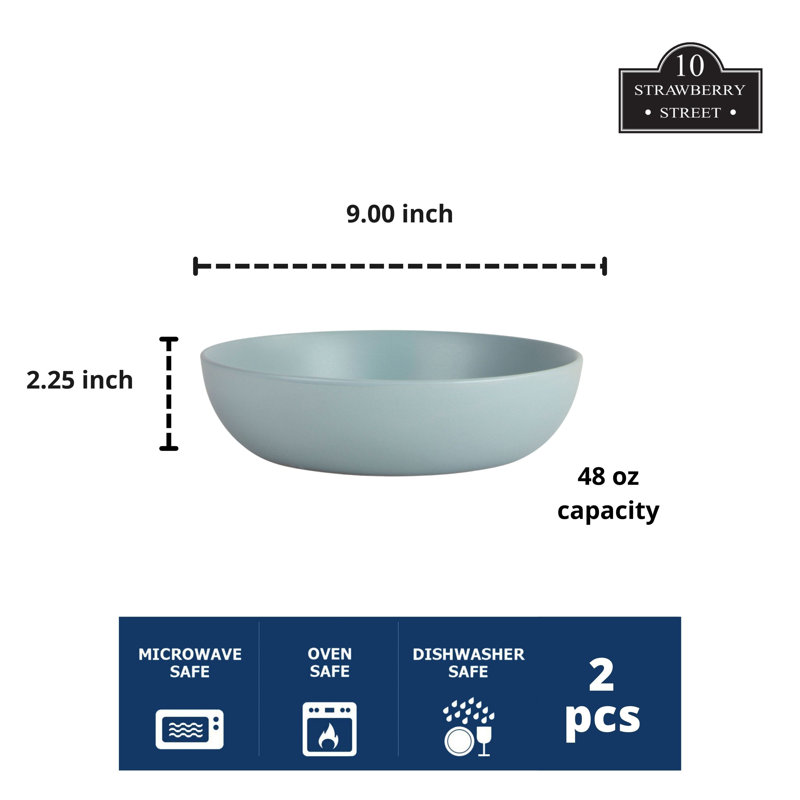 Mineral Blue Ceramic Microwave Safe Serving Bowls, Set of 2