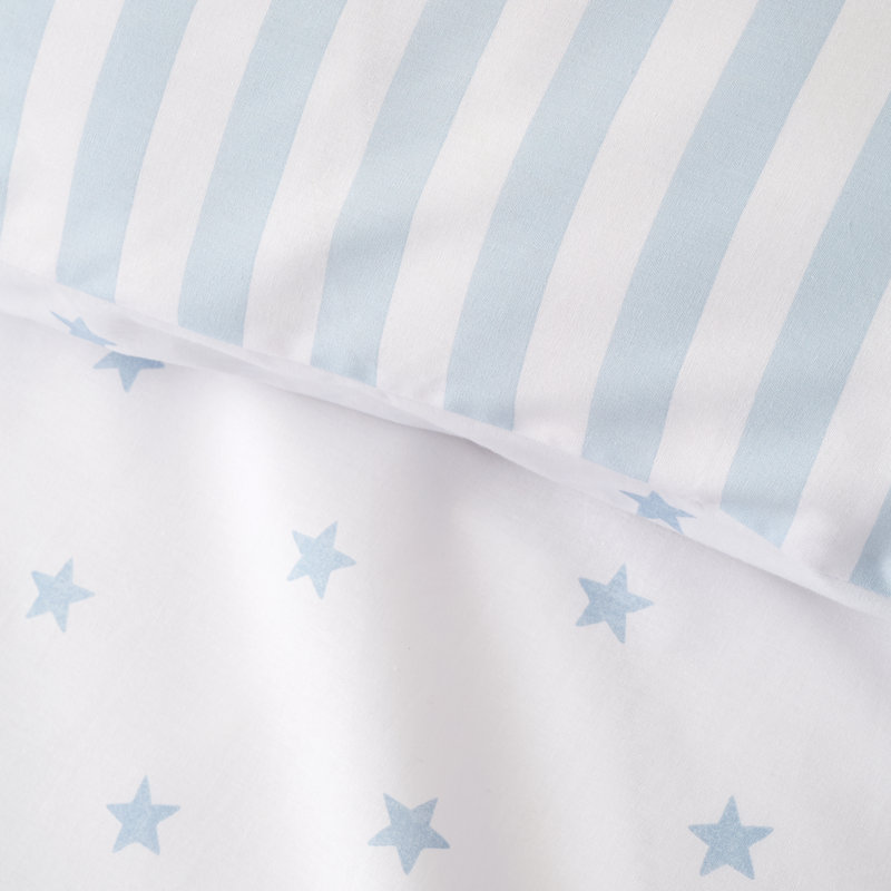 Mini Star & Stripes Reversible Cotton Duvet Cover Set, Blue, Double Duvet Cover + 2 Standard Pillowcases
