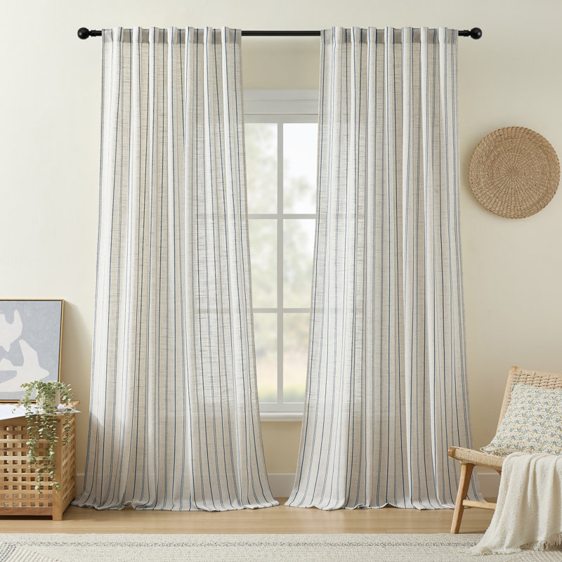 Farmhouse Pinstripe Curtains for Bedroom Living Room Rustic Light Filtering Linen Blend Window Treatment,2 Panels, 52"W×84"