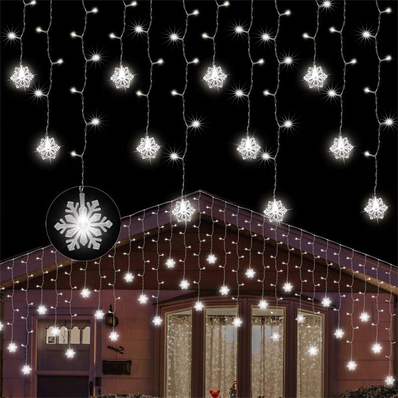 150 LED Icicle Lights with Snowflake, White