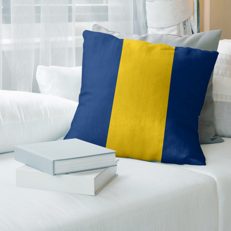 Coussin décoratif , Bleu / doré, 14 po x 14 po, Polyester sergé