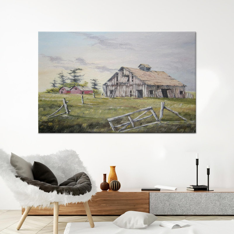 Paysage de grange: art mural ferme, toile imprimée, 1P, 47,3 po H x 102,4 po l