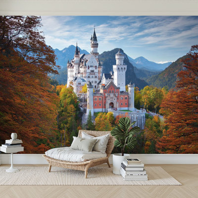 Peel and Stick Wallpaper 144" W x 100" H Modern Self Adhesive Wall Mural for Bedroom Castle Forest Autumn Woodland Mountain Jungle Landscape