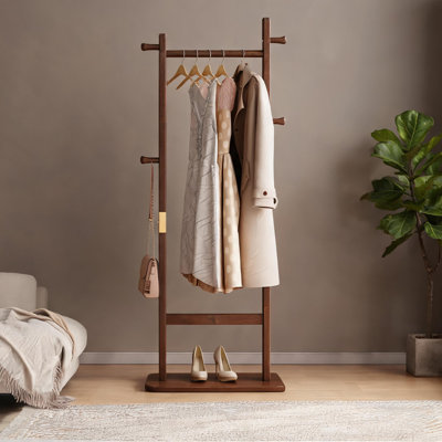 Portemanteau autoportant compact à 5 crochets en bois d'hévéa massif blanc classique pour la chambre à coucher et le salon
