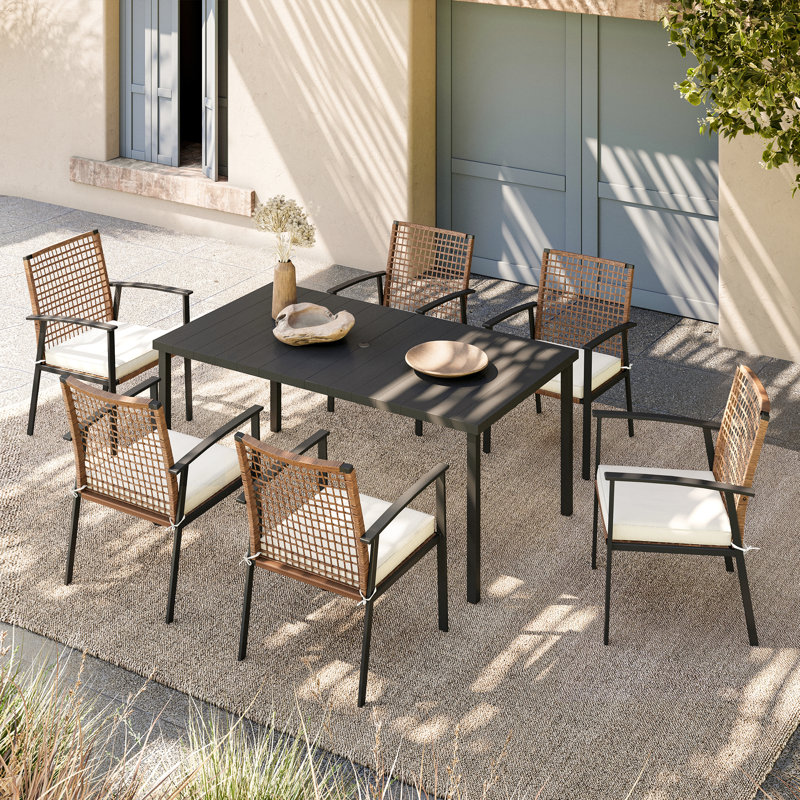 6 - Person Rectangular Iron Dining Set with Cushions