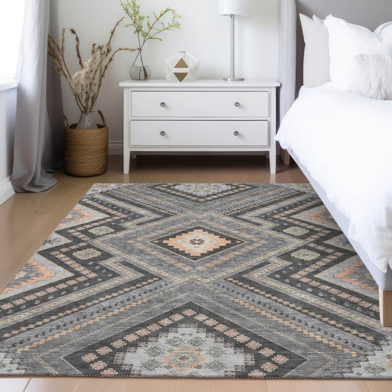 Gray Rectangular Flat Woven Synthetic Washable Rug 46" x 30"