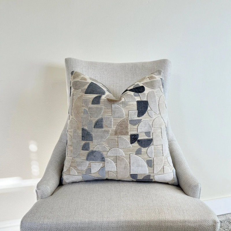 Housse de coussin géométrique en velours, H 20 po x l 20 po, Géométrique beige / bleu