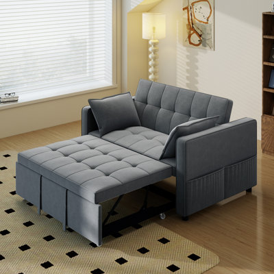 Sofa Bed, Pull Out Sleeper Sofa w/ USB Charging, Adjustable Backrest