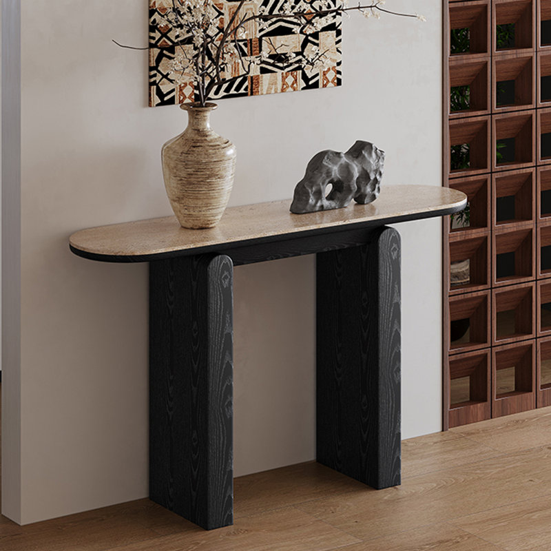 Console simple de style Wabi-sabi, H 33,5 po x l 47,2 po x P 13,8 po, Noir
