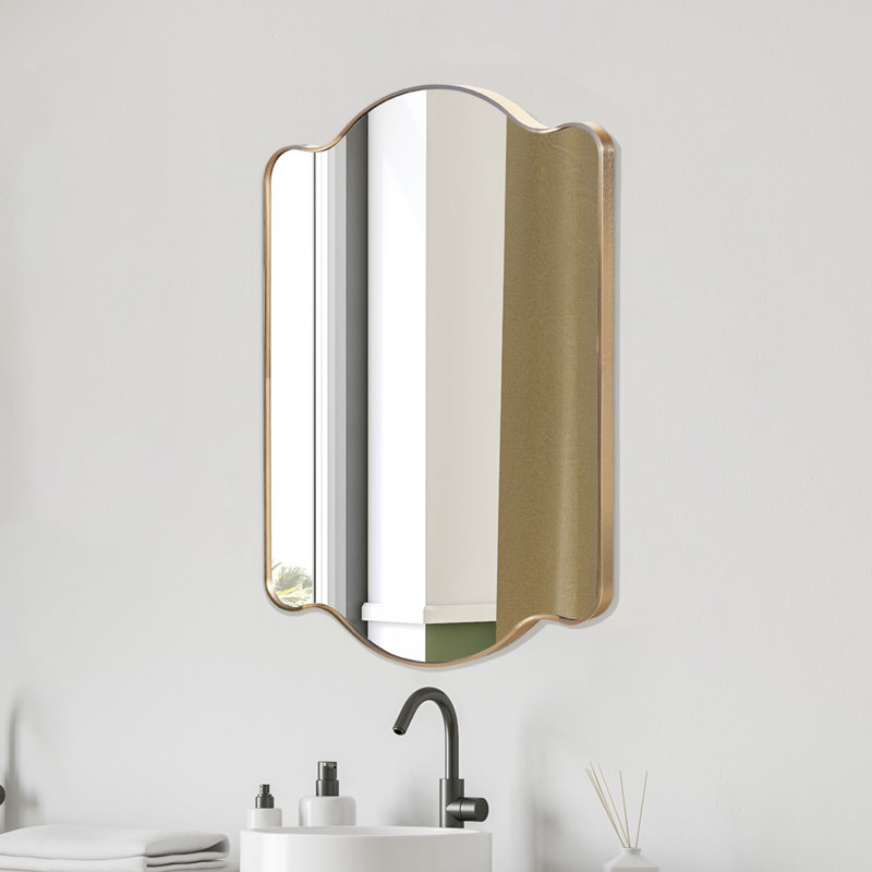 Louisa 24 in. W x 36 in. H Medium Scalloped Rectangular Metal Framed Wall Mirror for Bathroom Vanity or Entryway, Gold, Gold