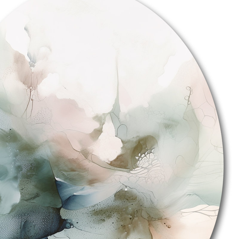 «Green and Cream Essence Of Modernity II», art mural rond en marbre abstrait, H 16 po x l 16 po x P 1 po