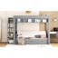 Lit superposé double en bois gris pleine grandeur, conception convertible avec escalier de rangement, table de chevet, 3 tiroirs et support de matelas pour la structure du lit