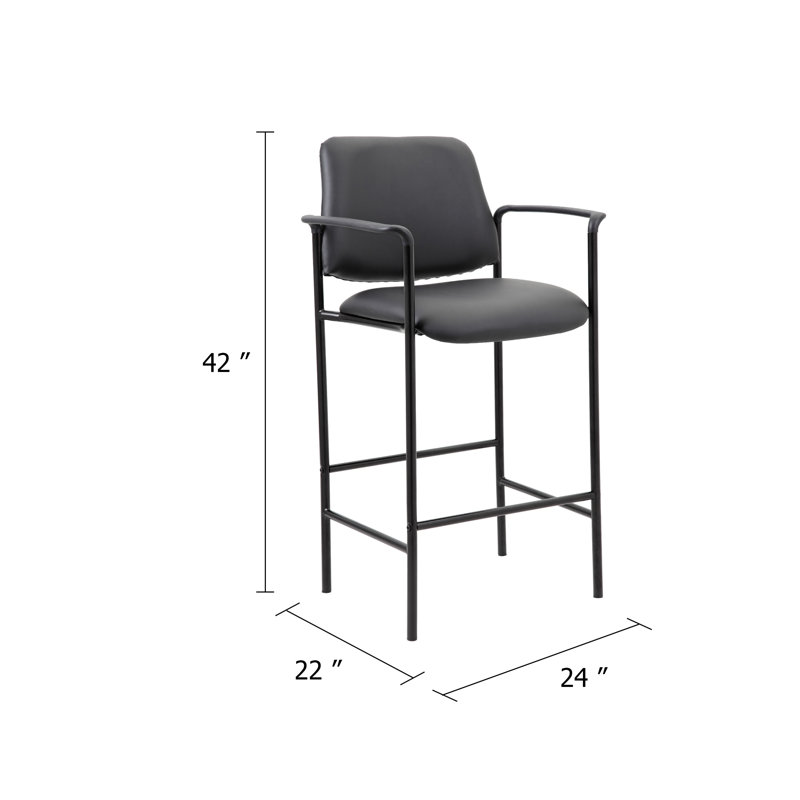 Chaise de comptoir avec siège et dossier en vinyle noir, base carrée en métal