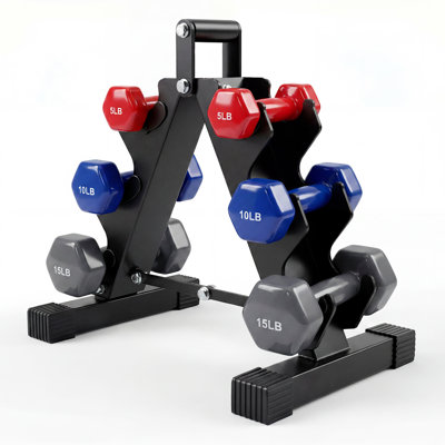 Neoprene Coated Dumbbell Set with Storage Rack, 3 Pairs (5LB, 10LB, 15LB) Anti-Roll Non-Slip Hand Weights for Men Women Home Gym Yoga Pilates Strength Training