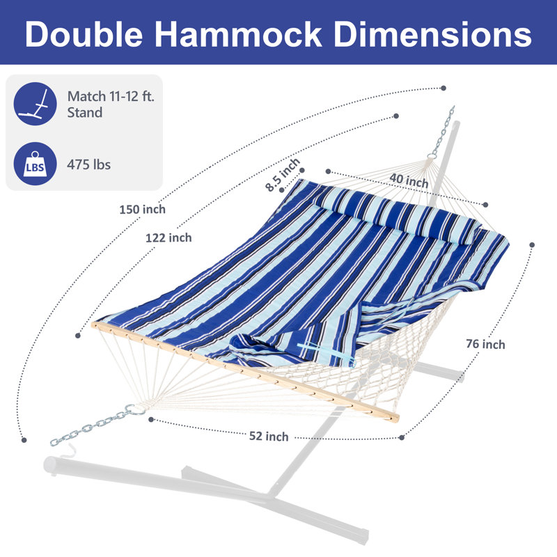 Hamac double à barre d'écartement Volkrad, Blue/Aqua Striped