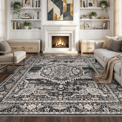 Tapis d'entrée lavable: tapis de couloir de cuisine de style campagnard large tapis de sol doux et résistant à l'eau pour salle de bain, tapis antidérapant pour salon, chambre à coucher, salle à manger (noir)