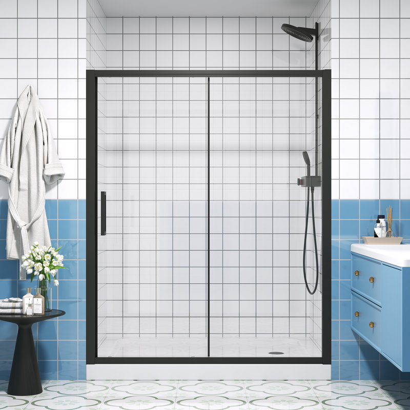 56-60" W x 72" H Sliding Semi-Frameless Shower Door with 1/4" Clear Glass Reversible Installation
