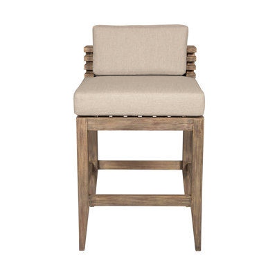 Aerilyn Wood Outdoor Stool with Cushion by Joss & Main