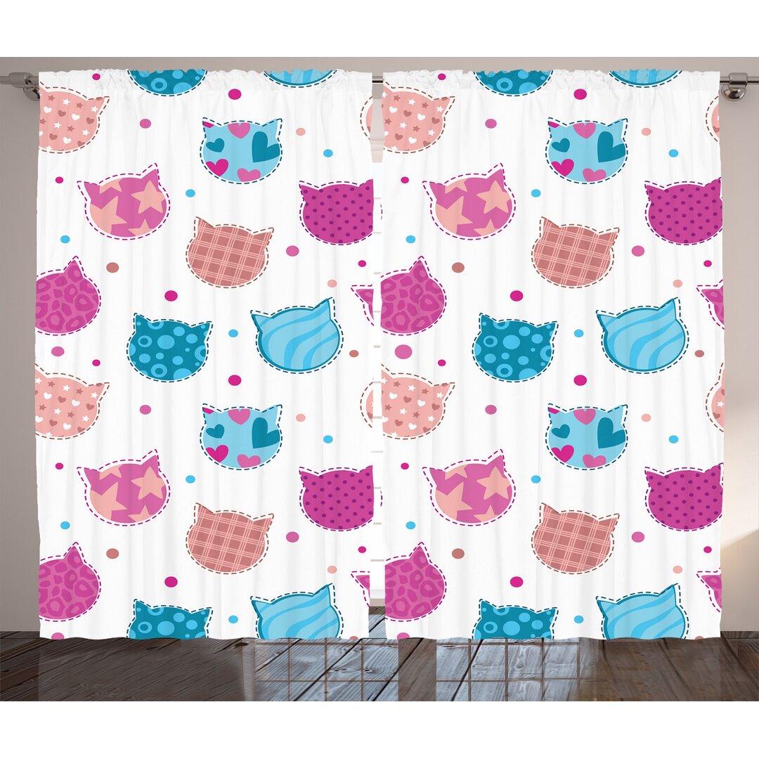 Rustikaler Vorhang, Patterned Kitten Heads, Feminin, Fuchsia und Blau