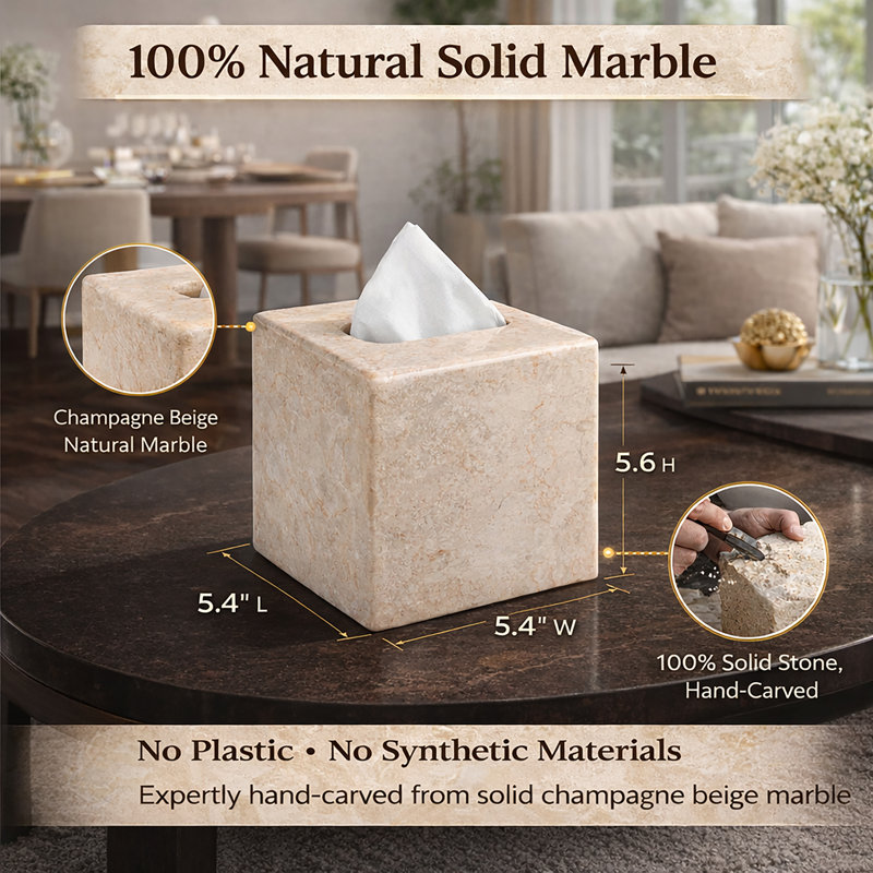 Natural Beige Marble Square Tissue Box Cover