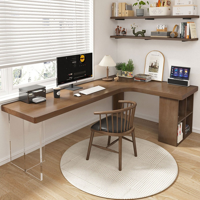 Nut-brown L-Shaped Solid Wood Executive Desk, 29.53" H x 78.74" W x 47.24" D, Right Hand Return