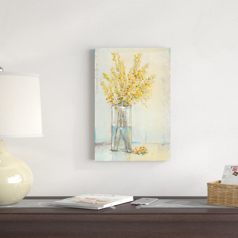 Yellow Spray In Vase II - Wrapped Canvas Painting, 18" H x 12" W x 1.25" D, No, Gold Framed Print