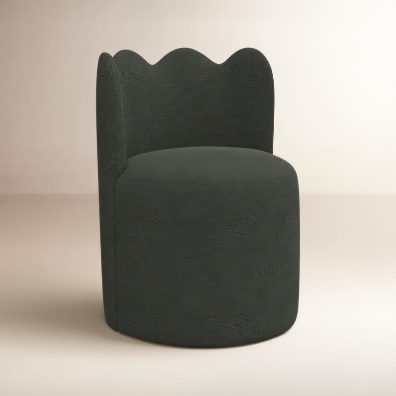 Chaise de salle à manger à dossier ondulé Dahlia, Lin classique noir