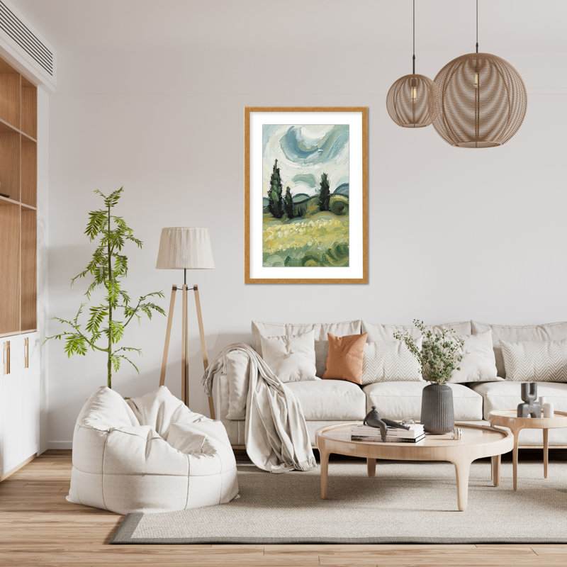 Nature Inspired Whirlwind Dreams: Abstract Swirls Of Hills And Cloudy Skies, 16" H x 12" W x 1.125" D, Framed Matted Print