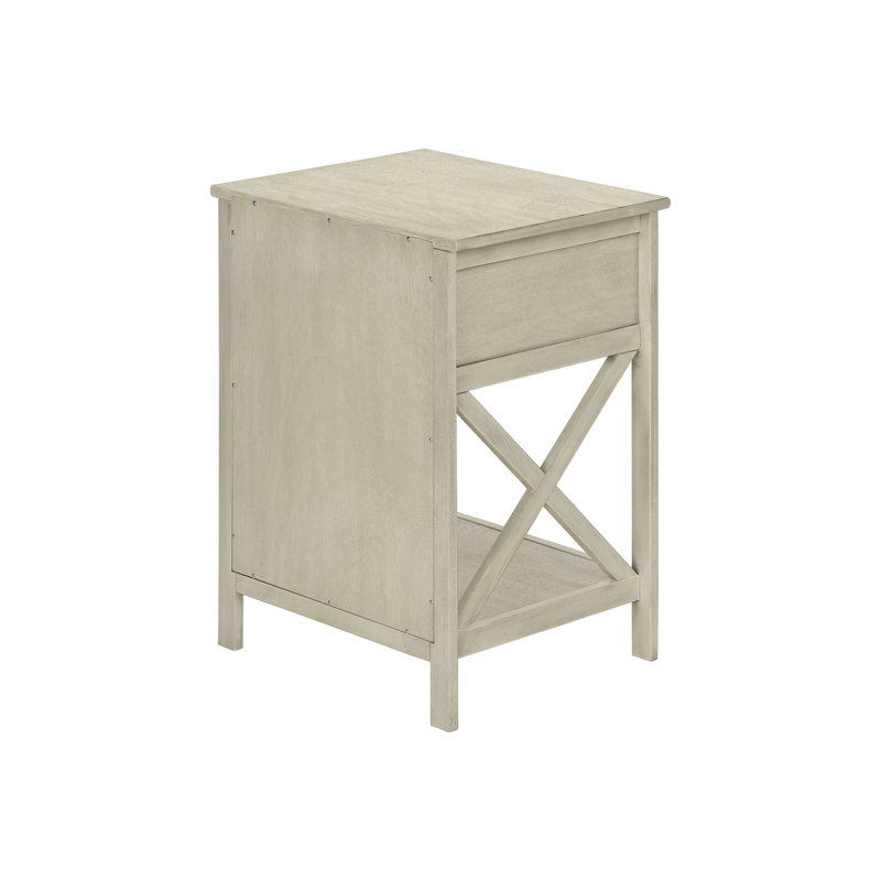 Table transitionnelle avec placage blanc antique et tiroir pour la chambre à coucher