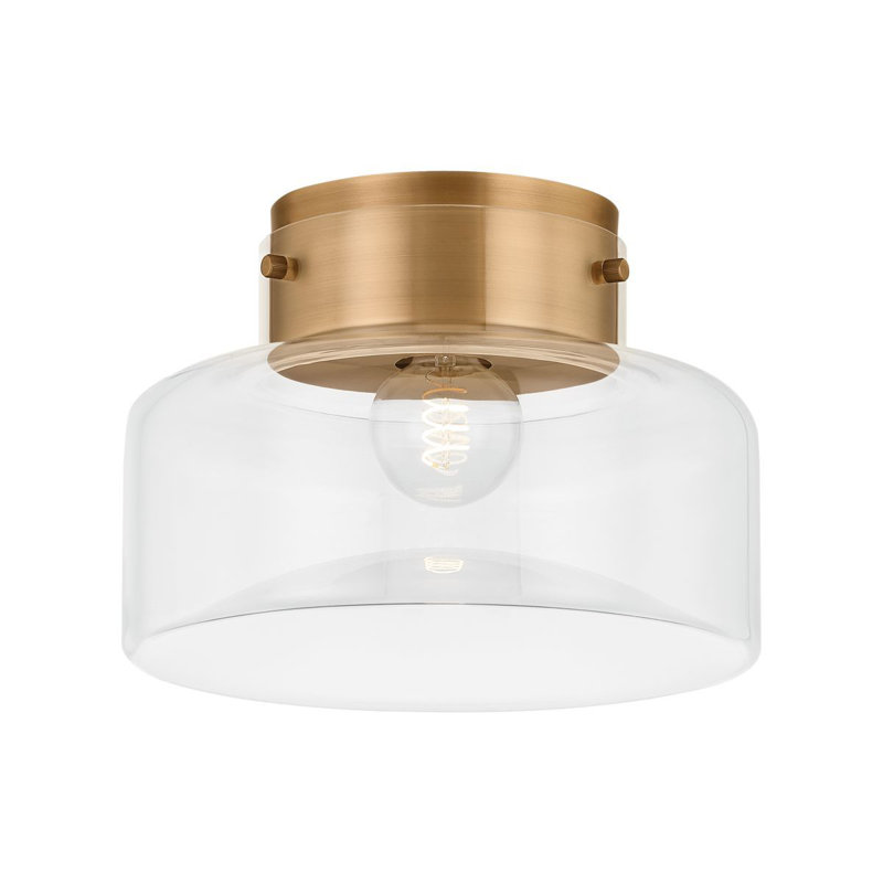 Patina Brass and Clear Glass Indoor/Outdoor Drum Flush Mount Light