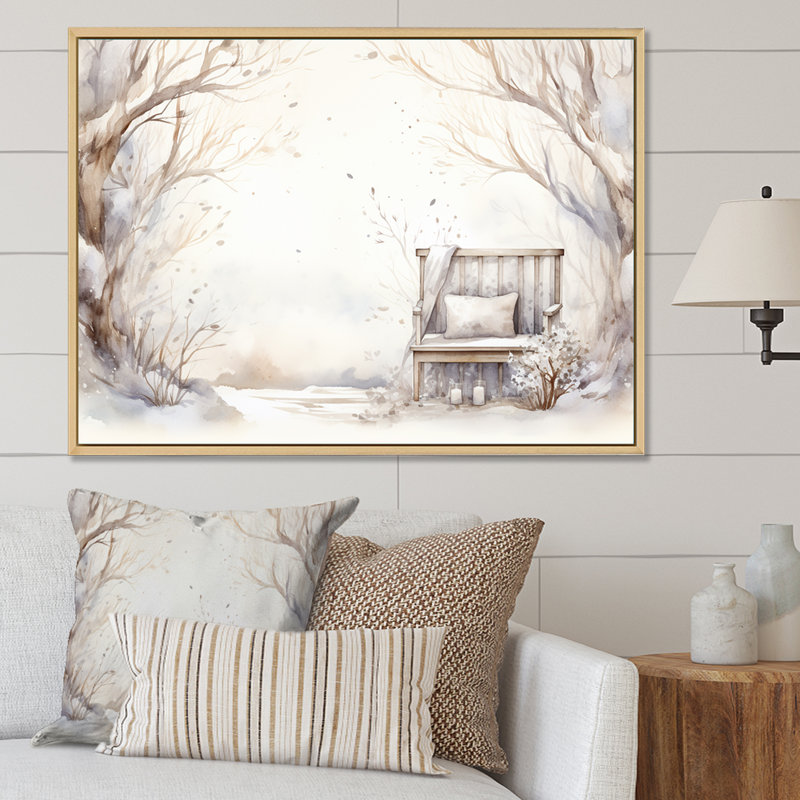 Cozy Winter Cottage Retreat IV - Art mural de ferme, Cadre flottant blanc, H 24 po x l 32 po x P 1 po
