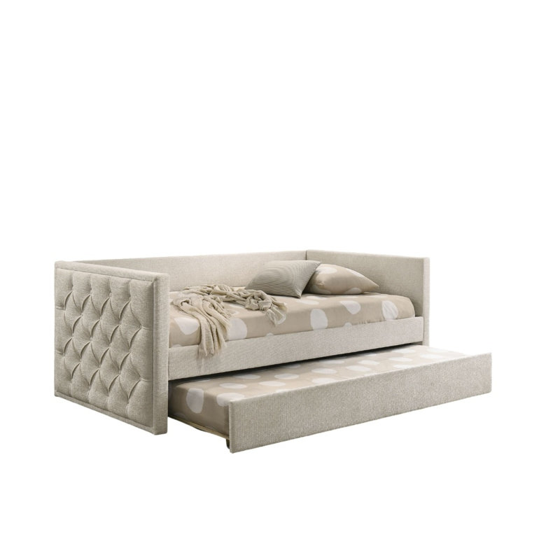 Transitional Style 1Pc Twin Size Daybed W/ Trundle Diamond Button Tufting Slim Track Arms Mattress Ready Beige Finish Primary Living Room