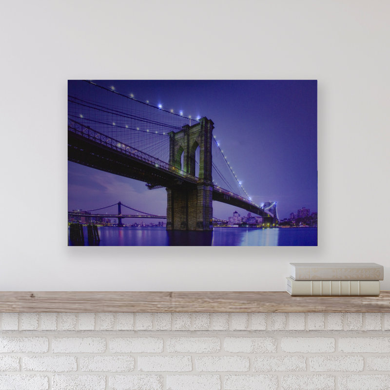 Illuminated Purple Brooklyn Bridge Canvas Wall Art 15.75" x 23.5"
