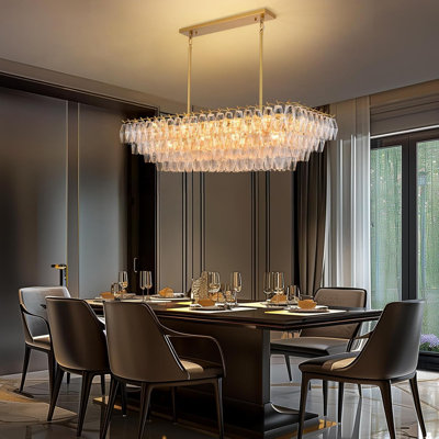 14 - Light 54" Dimmable Modern Gold Rectangular Chandeliers Glass Kitchen Island Lights