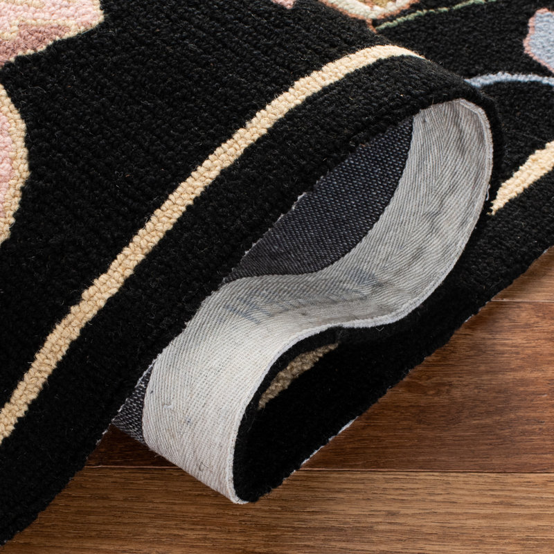 Tapis noir en laine crocheté à la main Hollander, Rond 8 pi