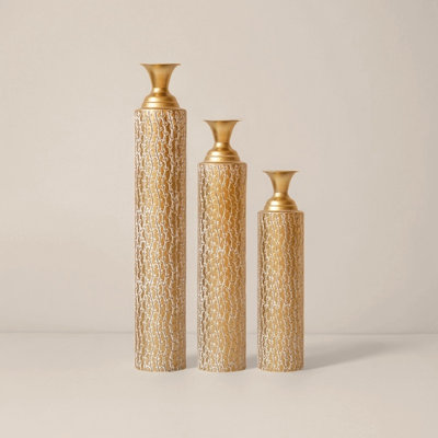 Tall Gold and White Floor Vase Set, 3 Piece Gold Metal Floor Vase Decorative Set